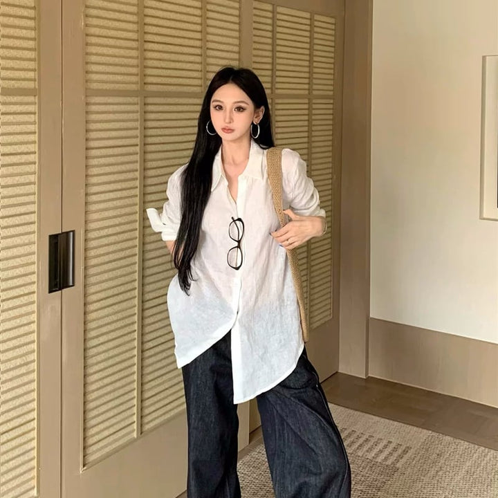 【tops】2色展開ロングシャツ Q8523