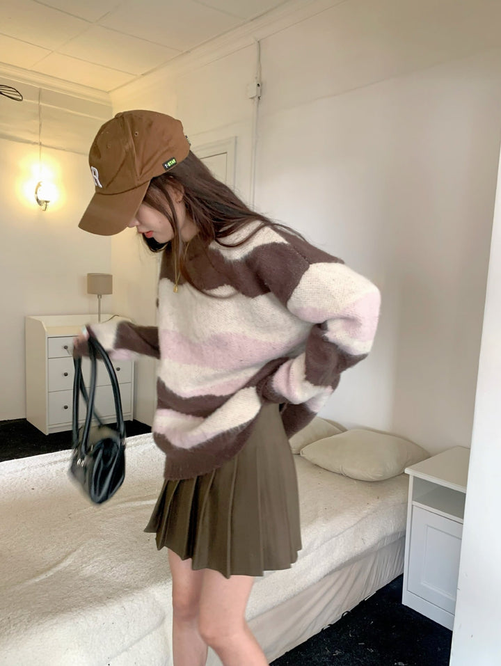 【tops】ボーダー柄ニットセーター　M26924