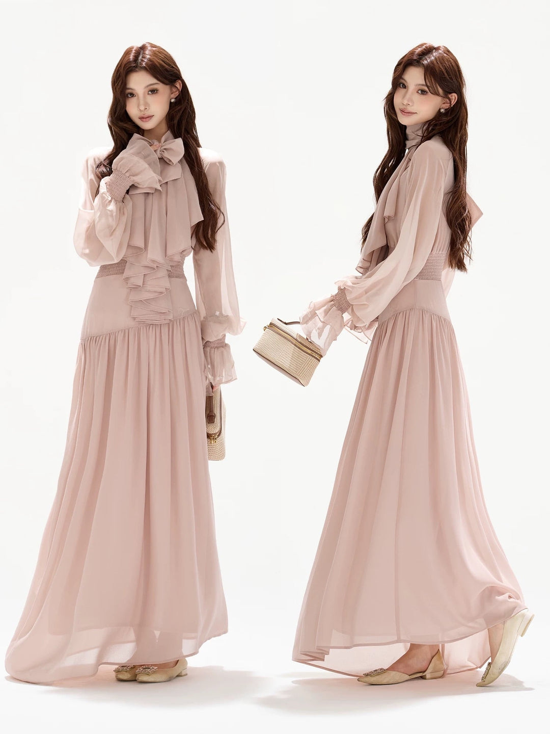 【dress】ボウタイロングワンピース　N3492