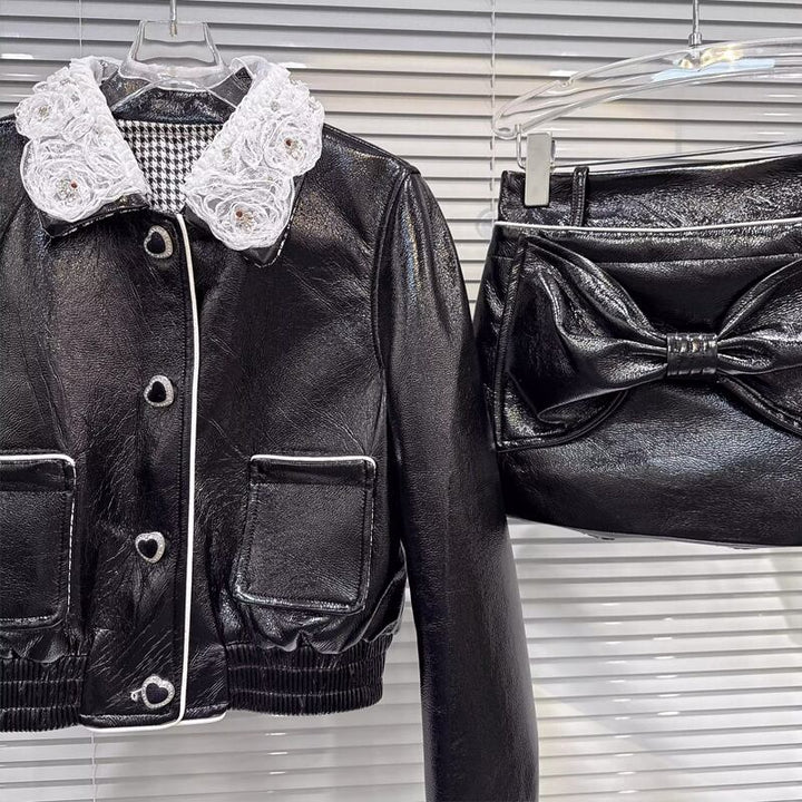 【outer】レースドッキングPUジャケット Q7334