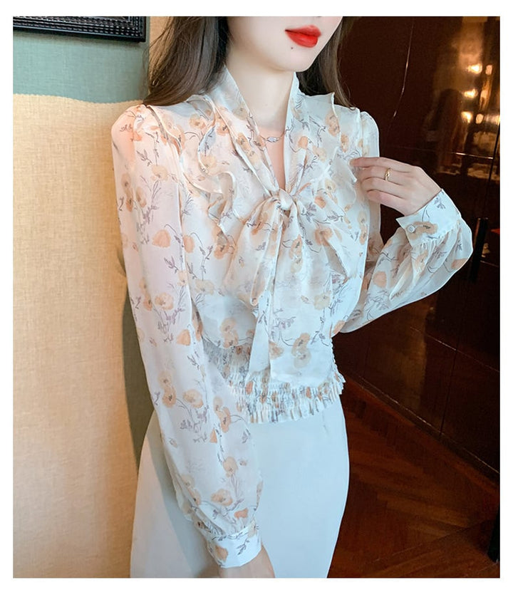 【tops】リボン付きブラウス　M29388