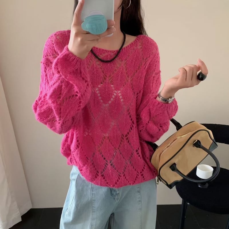 【tops】菱形ニットトップス Q8156