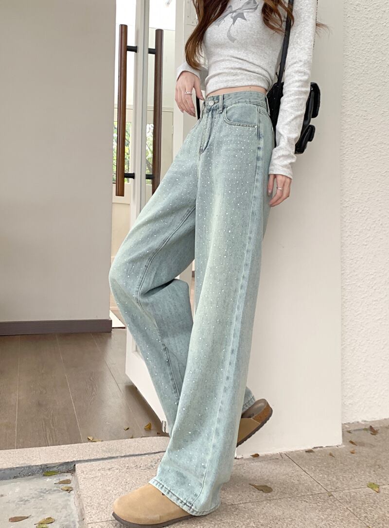 【bottoms】ビジューデニムワイドパンツ　M29790