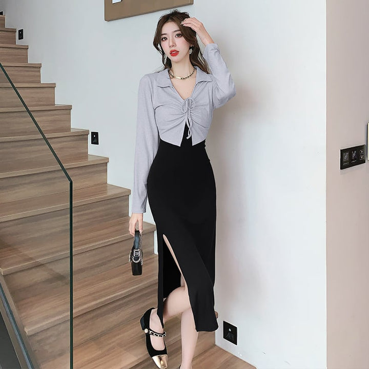 【dress】好感度UP切り替えスリットデートワンピース　M17625
