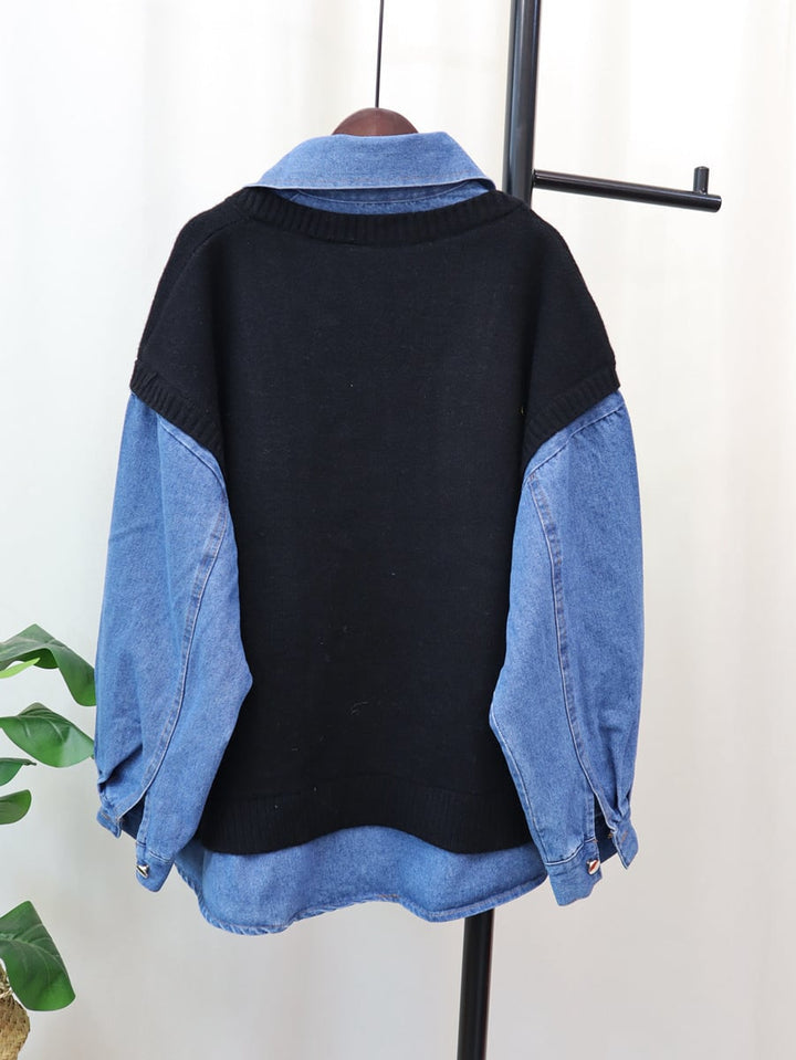 【outer】デニムドッキングニットカーデ　M18068