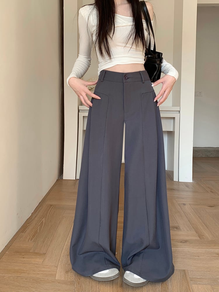 【bottoms】ストレートハイウエストワイドパンツ　M29763