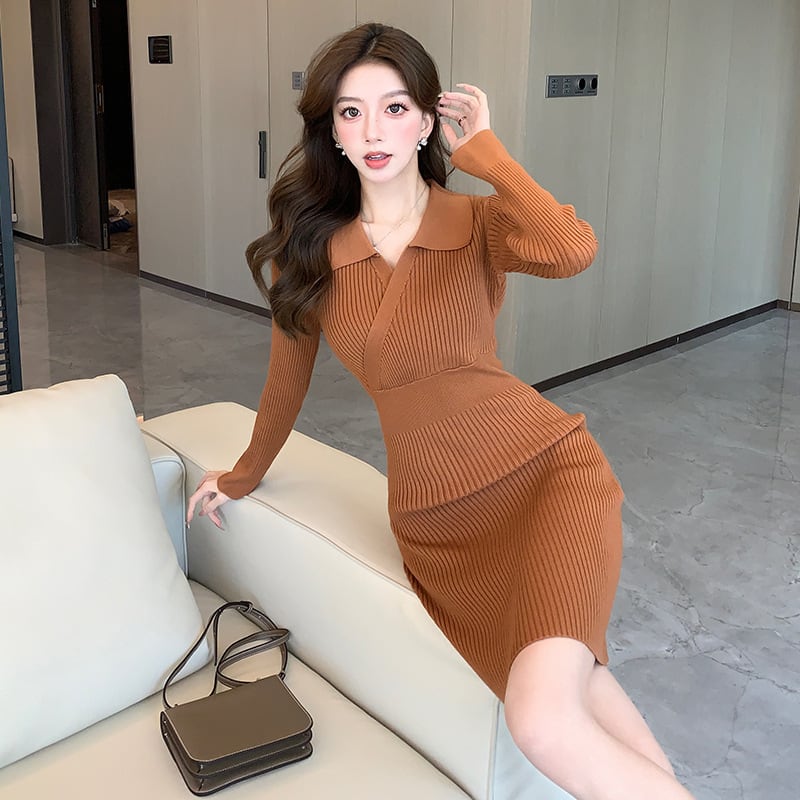 【dress】POLOネックニットワンピース　M28227