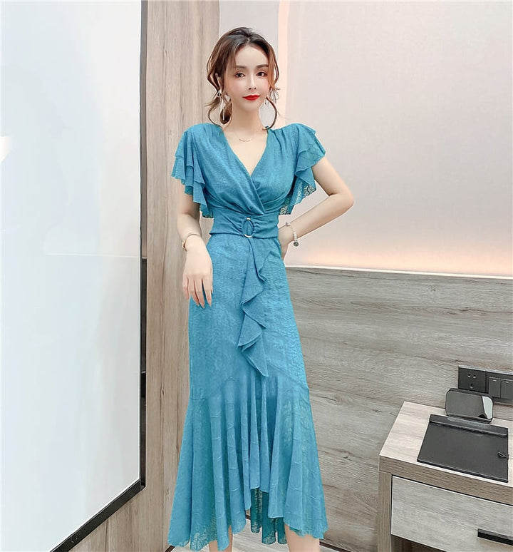 【dress】美人度アップVネックマーメイドワンピース　M17020