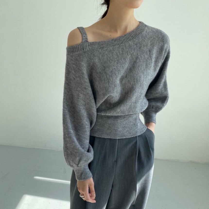 【tops】オフショルダーニットセーター　M18161