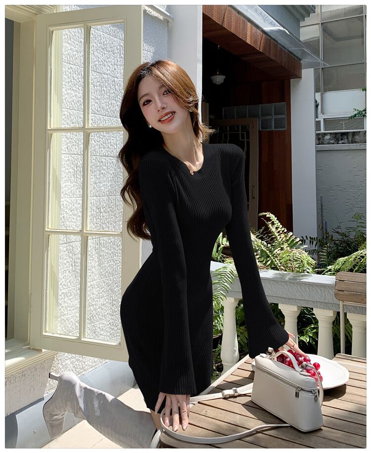 【dress】フレアスリーブニットワンピース　M28209