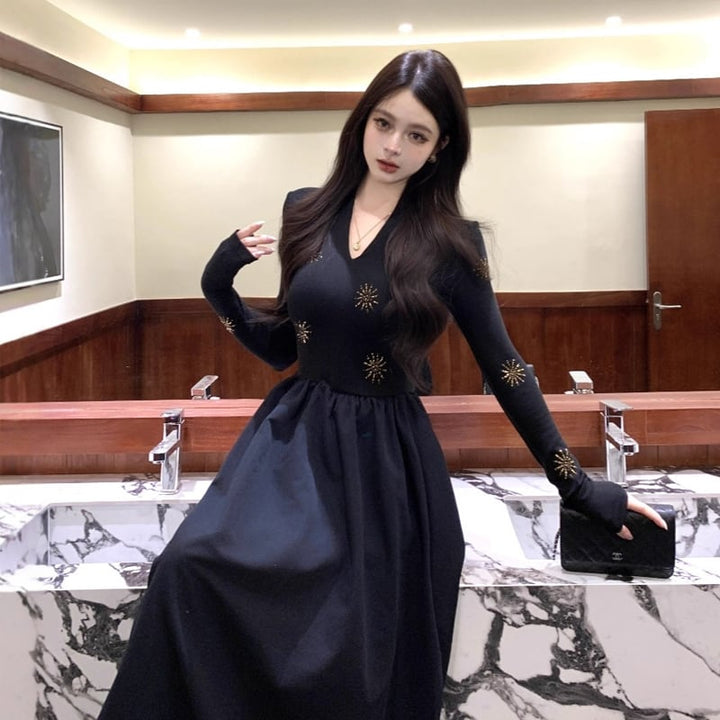 【dress】Ｖネックロングワンピース Q7113