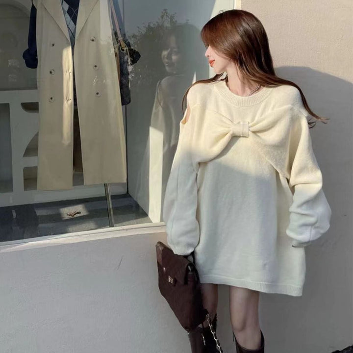 【tops】リボン付きクルーネックニットセーター　M17749