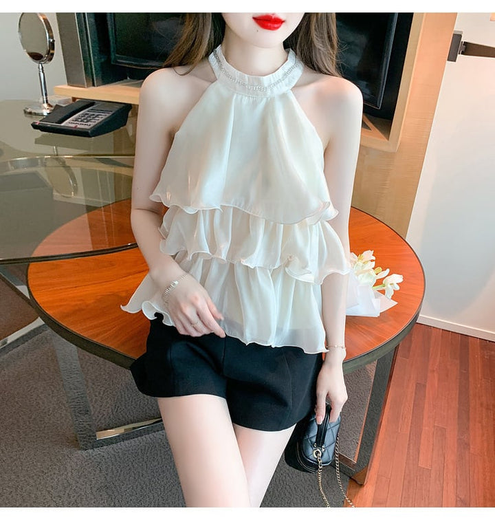 【tops】存在感 スウィートオシャレノースリーブトップス　M16751