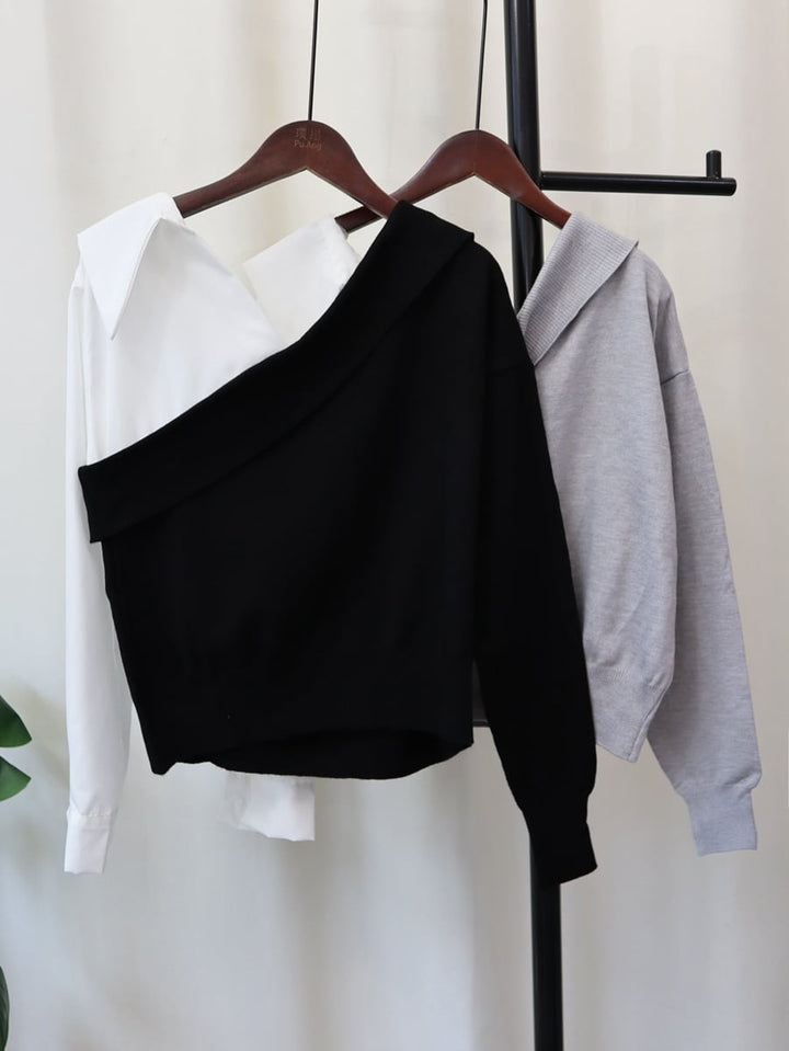 【tops】シャツ切り替えニットセーター　M26292