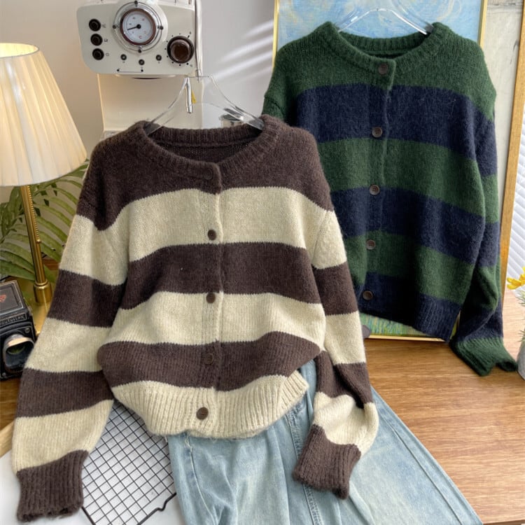 【outer】ボーダー柄ニットカーデ　M26577