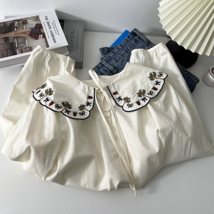【tops】刺繍シャツブラウス　M29907