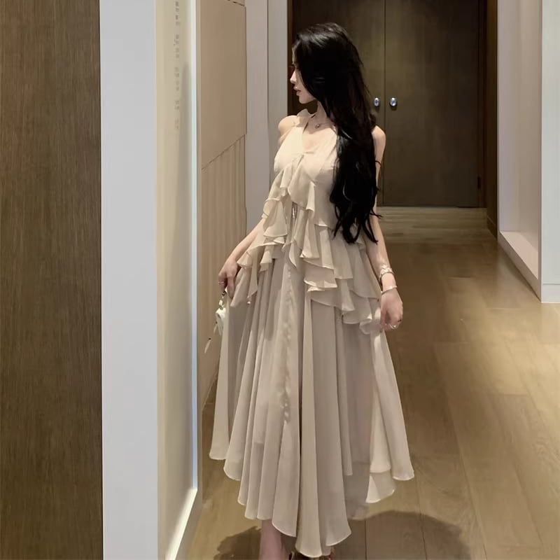 【dress】ホルターネックフレアワンピース Q8314