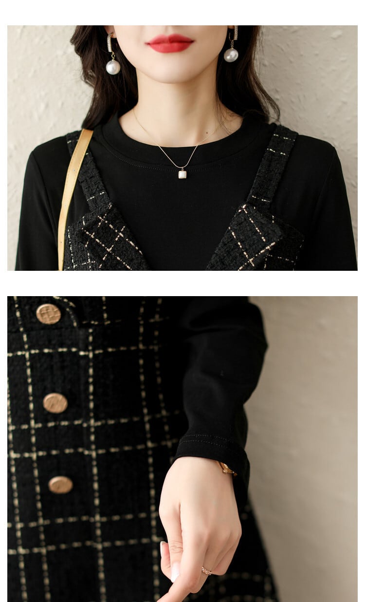 【dress】切り替えボタンデザインチェック柄ワンピース　M17688