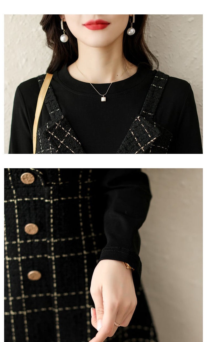 【dress】切り替えボタンデザインチェック柄ワンピース　M17688