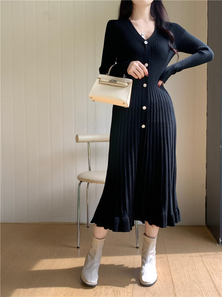【dress】Vネックニットワンピース　M26694