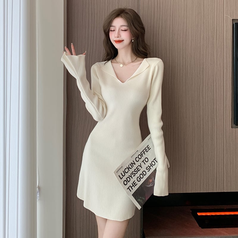 【dress】Vネックニットワンピース　M18381