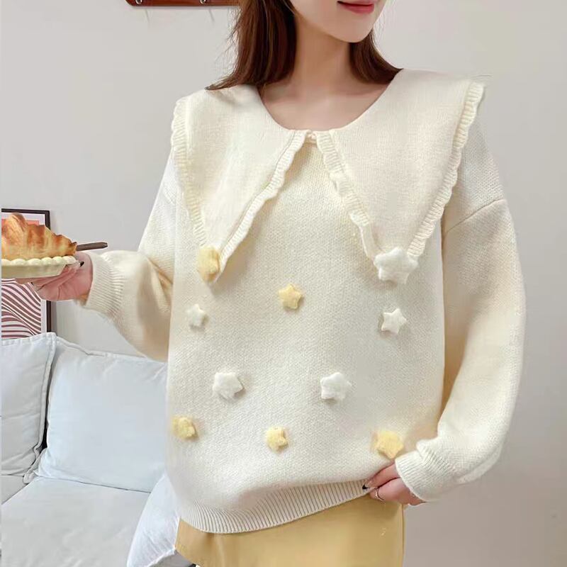 【tops】ピーターパンカラーニットトップス Q8068