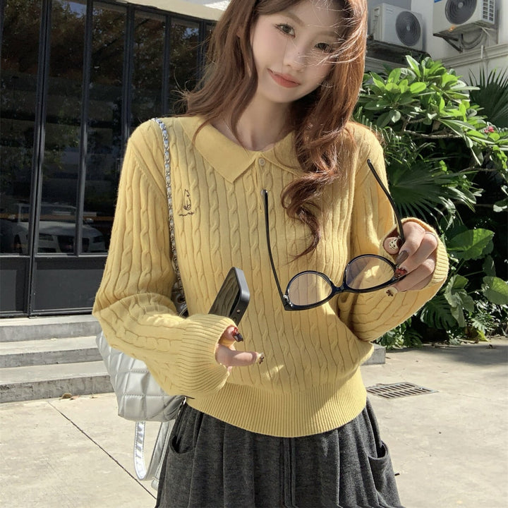 【tops】折り襟ニットセーター　M27358