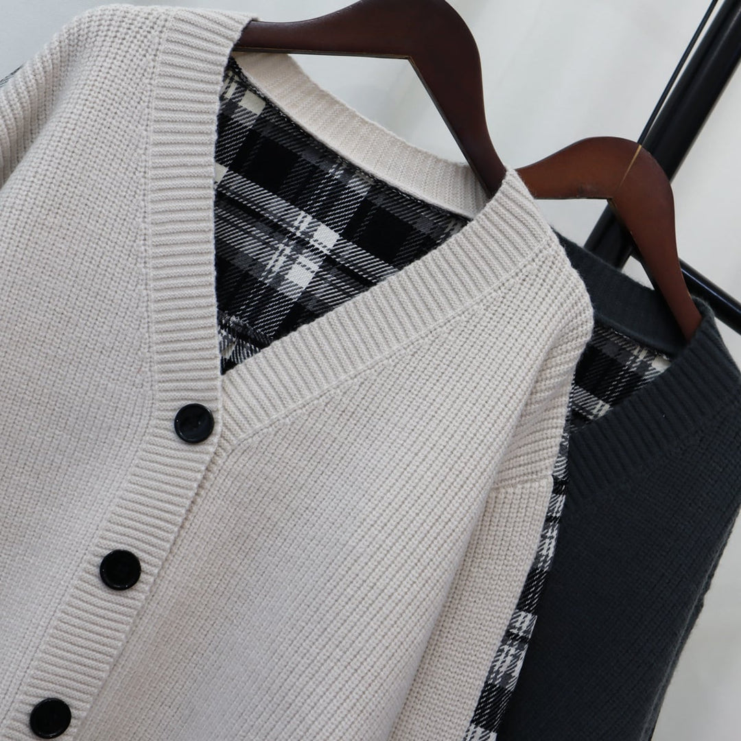 【outer】チェック柄ドッキングニットカーデ　M18259