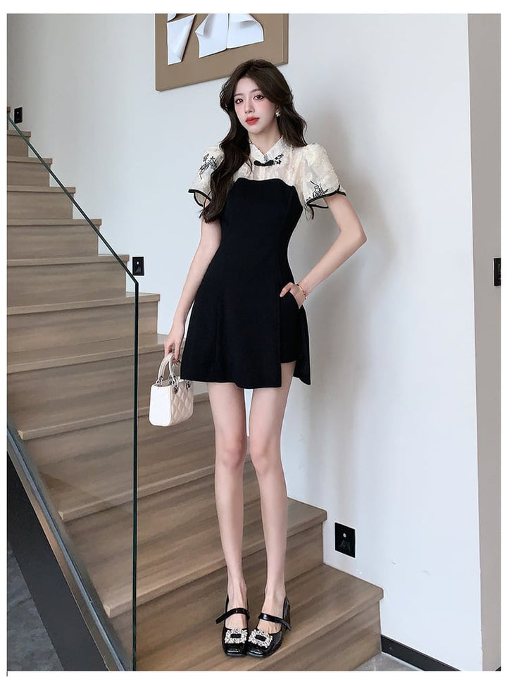 【set】美人度アップセットアップレースワンピース+ショートパンツ　M16774
