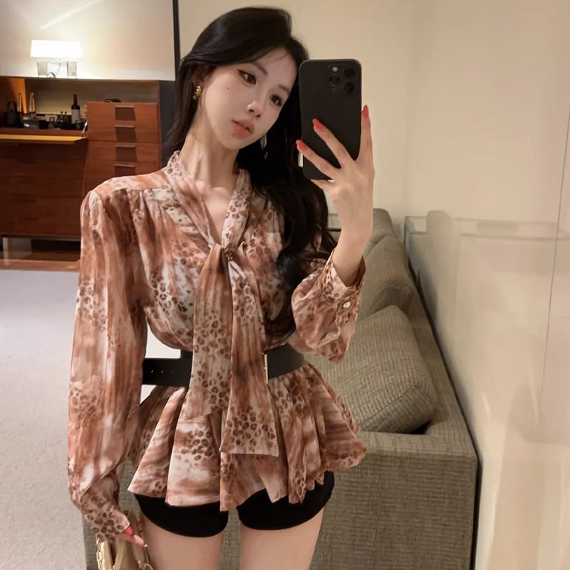 【tops】ベルト付きシフォントップス Q8336