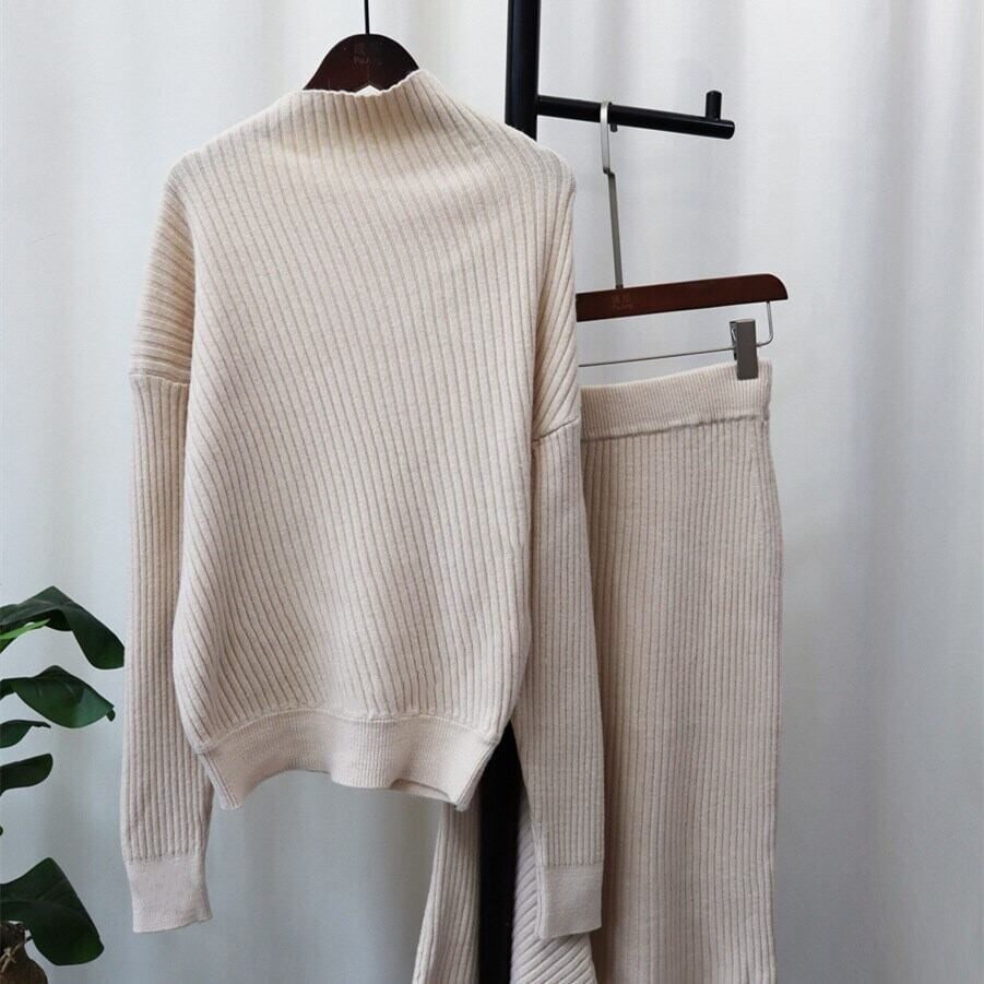 【set】イレギュラースカート×ニットトップスセット　N2007