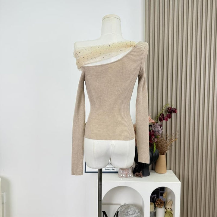 【tops】チュールドッキングニットトップス Q7952