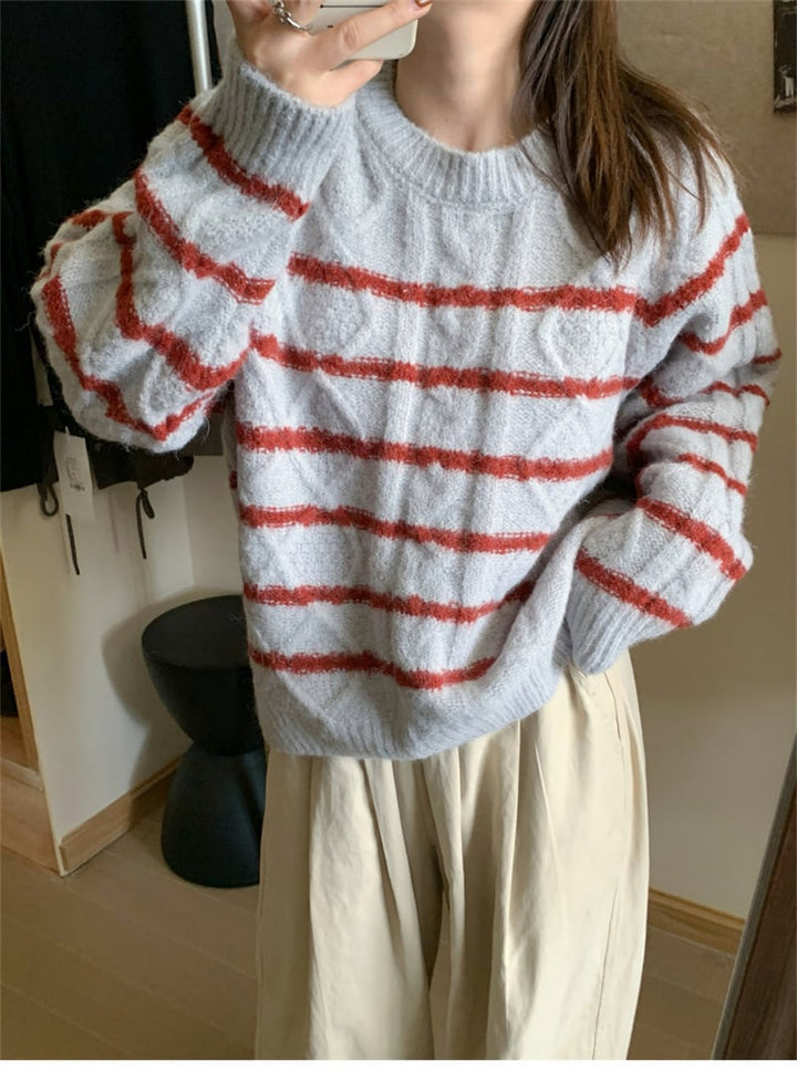 【tops】ボーダー柄ニットセーター　M19330