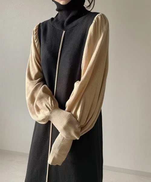 【dress】ニット切り替えワンピース　M26559