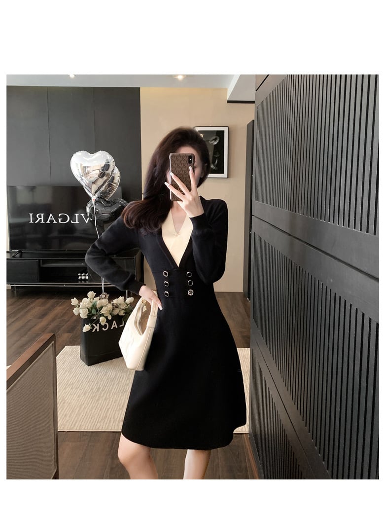 【dress】Vネックニットワンピース　M18286