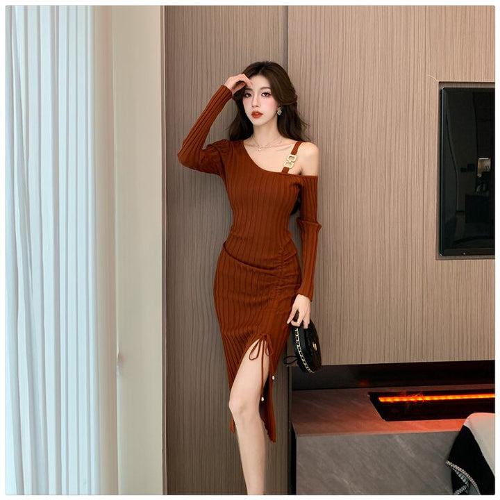 【dress】オフショルダースリットワンピース　M18216