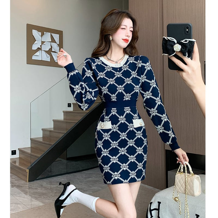 【dress】クルーネックニットワンピース　M17979