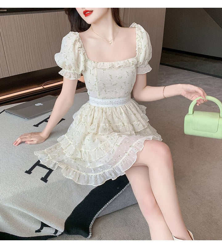 【dress】細身効果抜群♪スウィート花柄ワンピースオシャレ　M16846