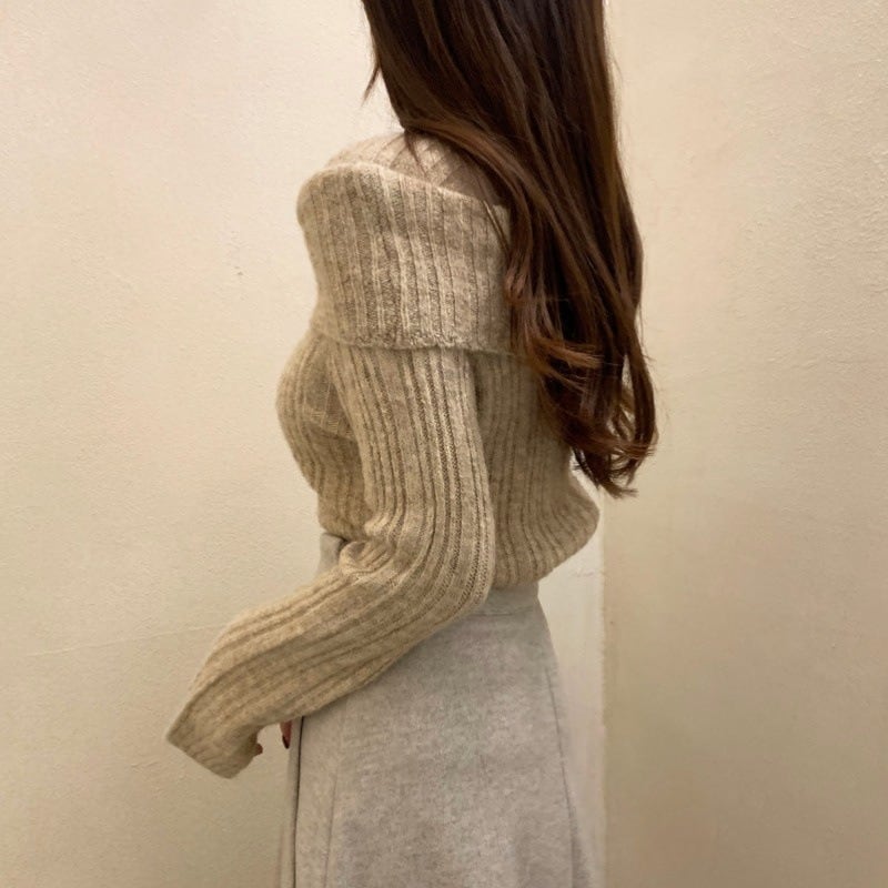 【outer】ボタンデザインニットボートネックトップス　M17701