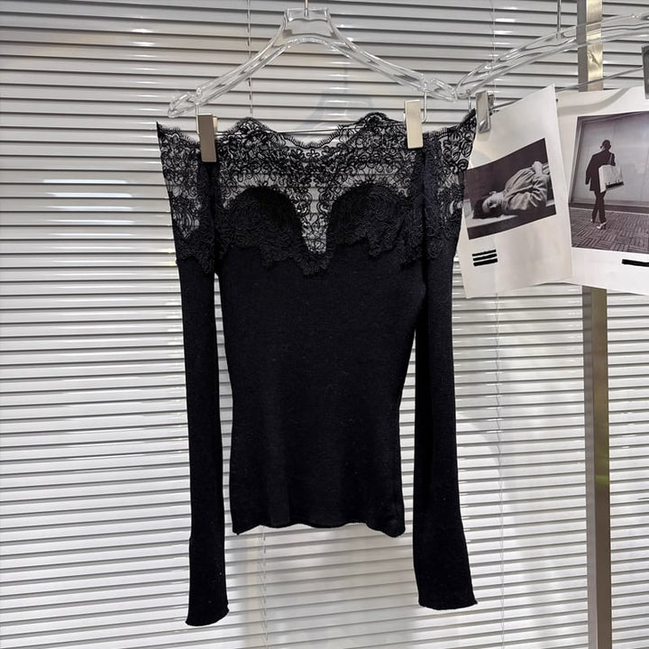 【tops】レースドッキングニットトップス Q7452