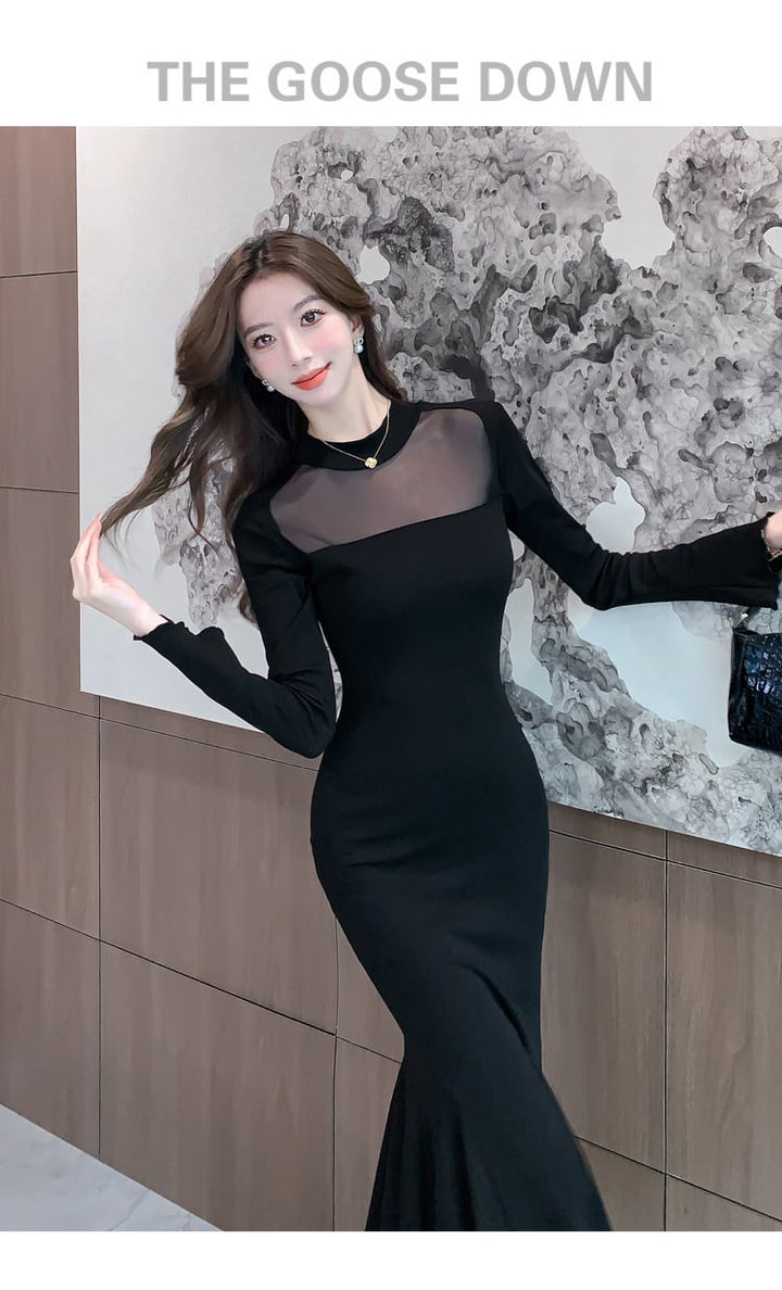 【dress】マーメイドチュールドッキングワンピース　M26803