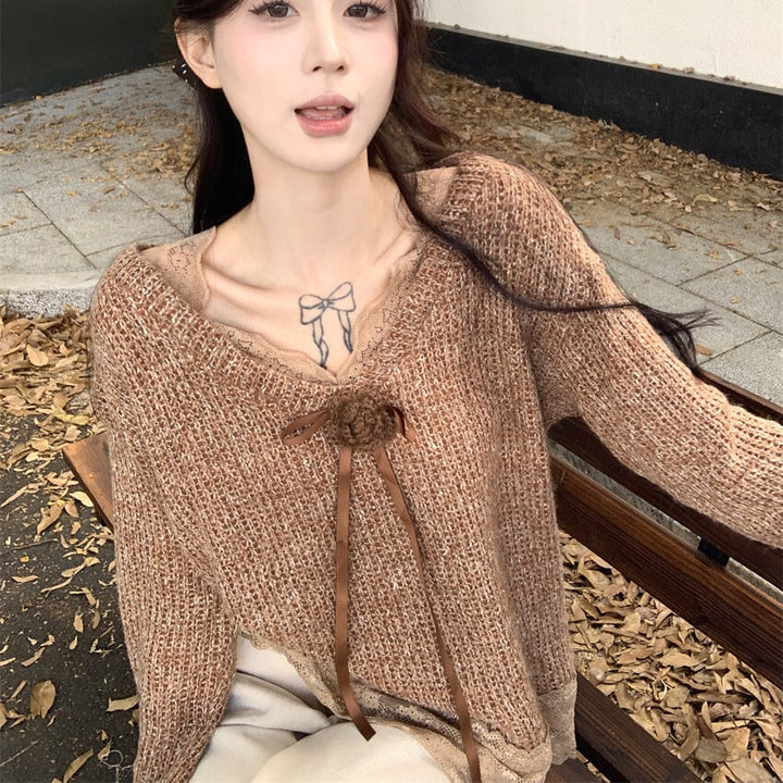 【tops】レース切り替えニットセーター　M27463