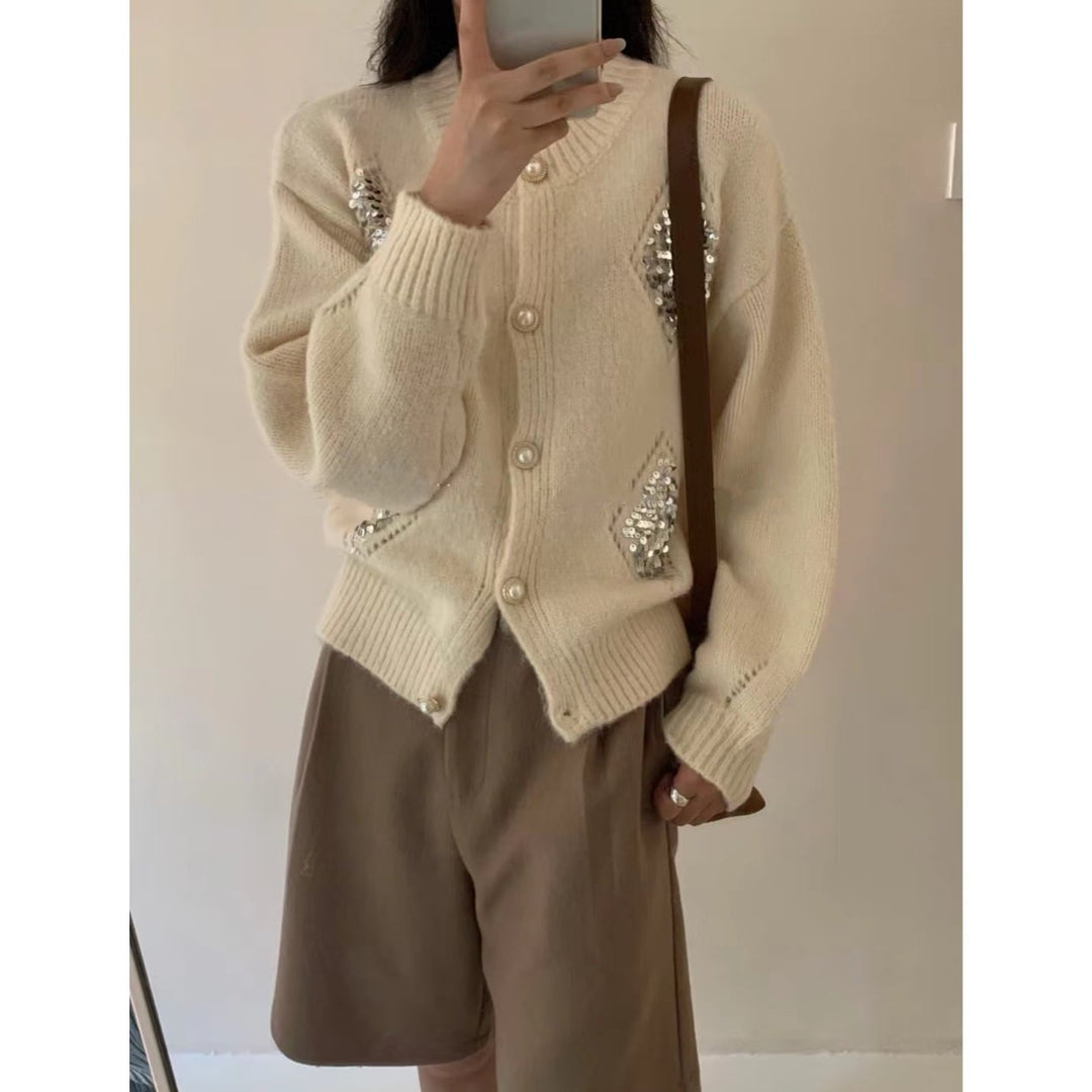 【outer】スパンコールニットカーデ　M25829