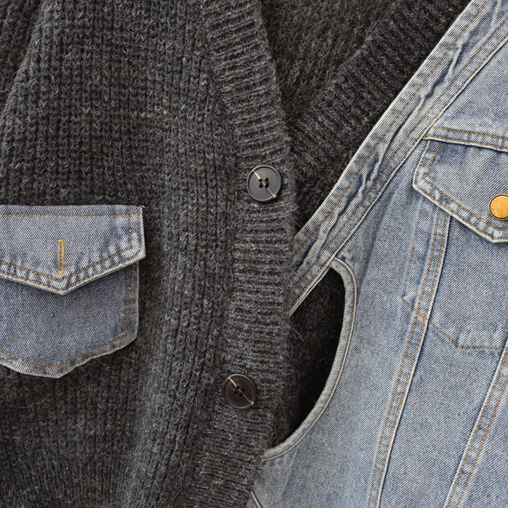 【outer】デニム切り替えニットカーデ　M27542