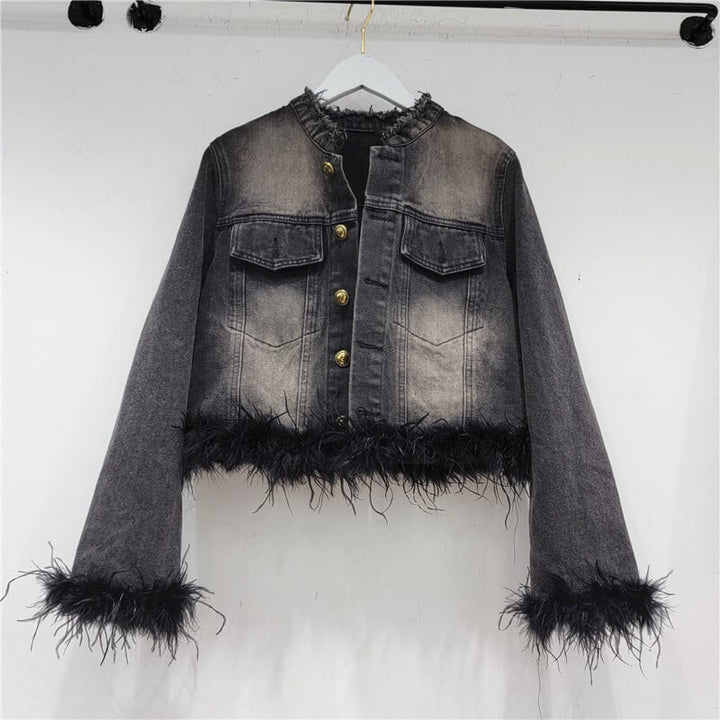 【outer】クルーネックファーデニムジャケット　M18125