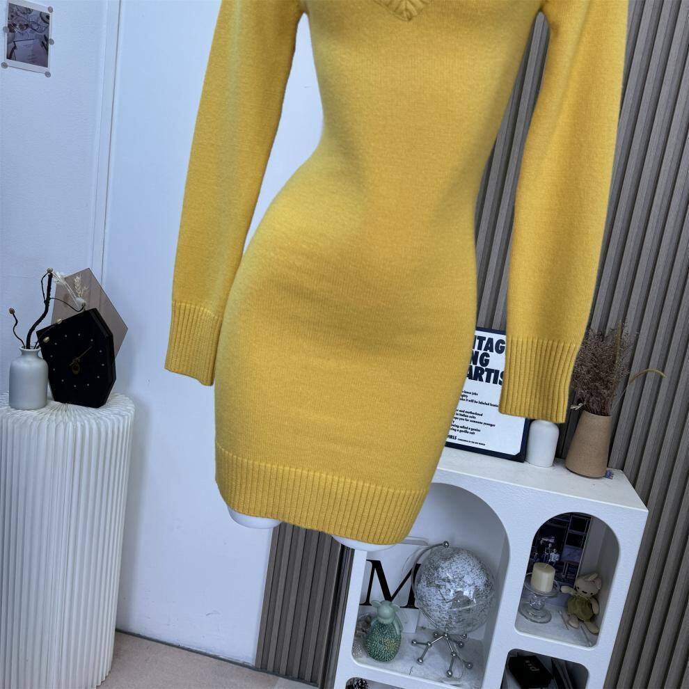 【dress】Vネックニットワンピース　M27772