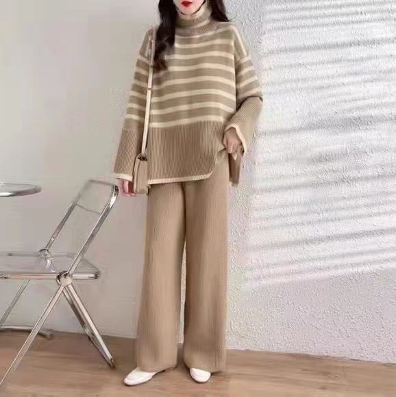 【set】ニットセーター×ワイドパンツセット　M18115