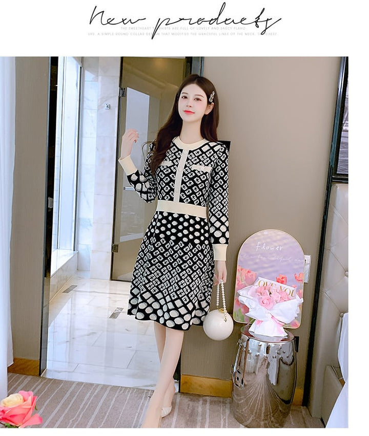 【dress】クルーネックニットワンピース　M18339