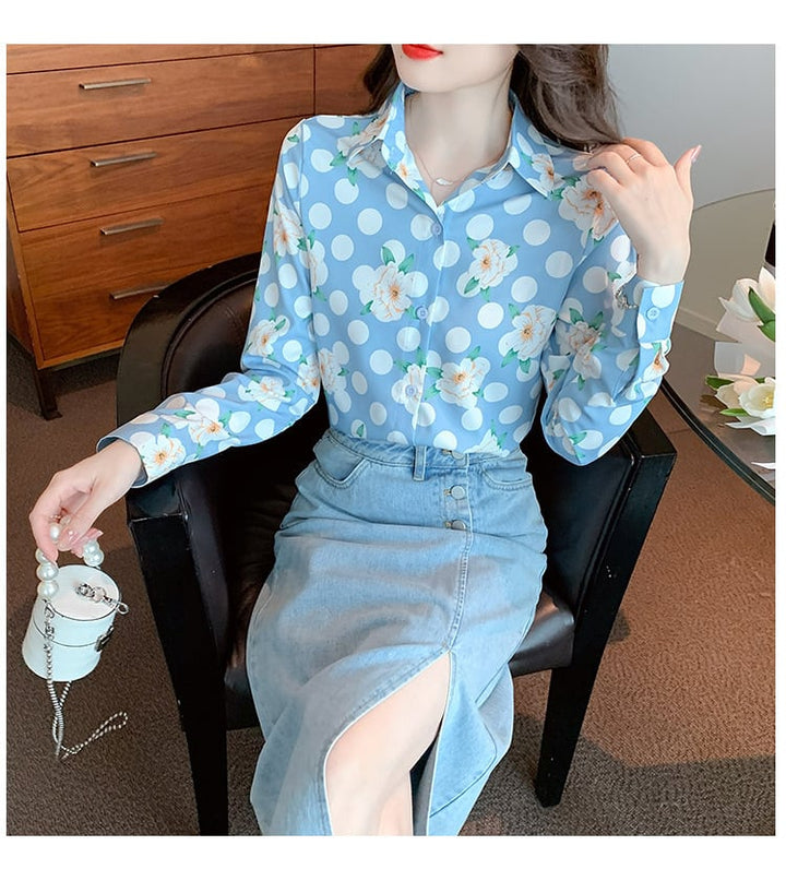 【tops】大人らしい プリントシャツトップス着心地良い　M17228