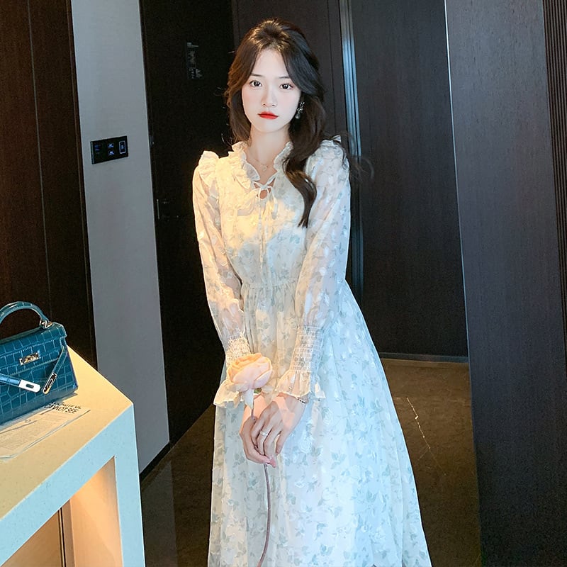 【dress】早い者勝ちVネック一目惚れ清新花柄ワンピース　M17030